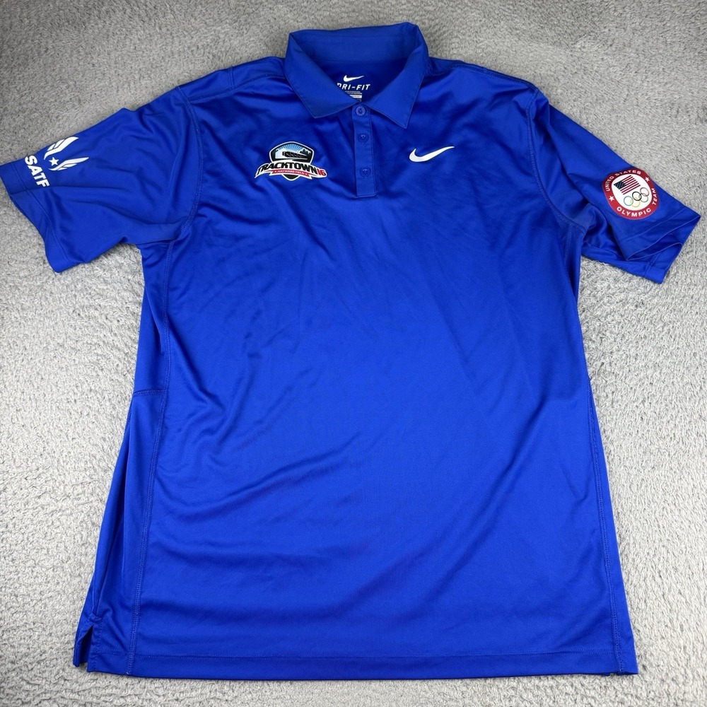 Nike Tracktown USA USAF Polo Shirt Official Patch Men's Size Large Blue‎